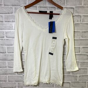 Studio by Liz Claiborne Ivory Lace Women's Blouse, size large- brand new
